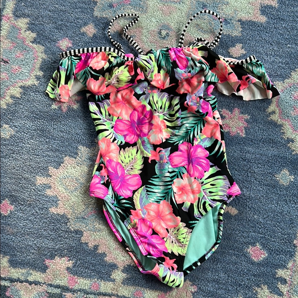 Floral Off-Shoulder Swimsuit Girls 12